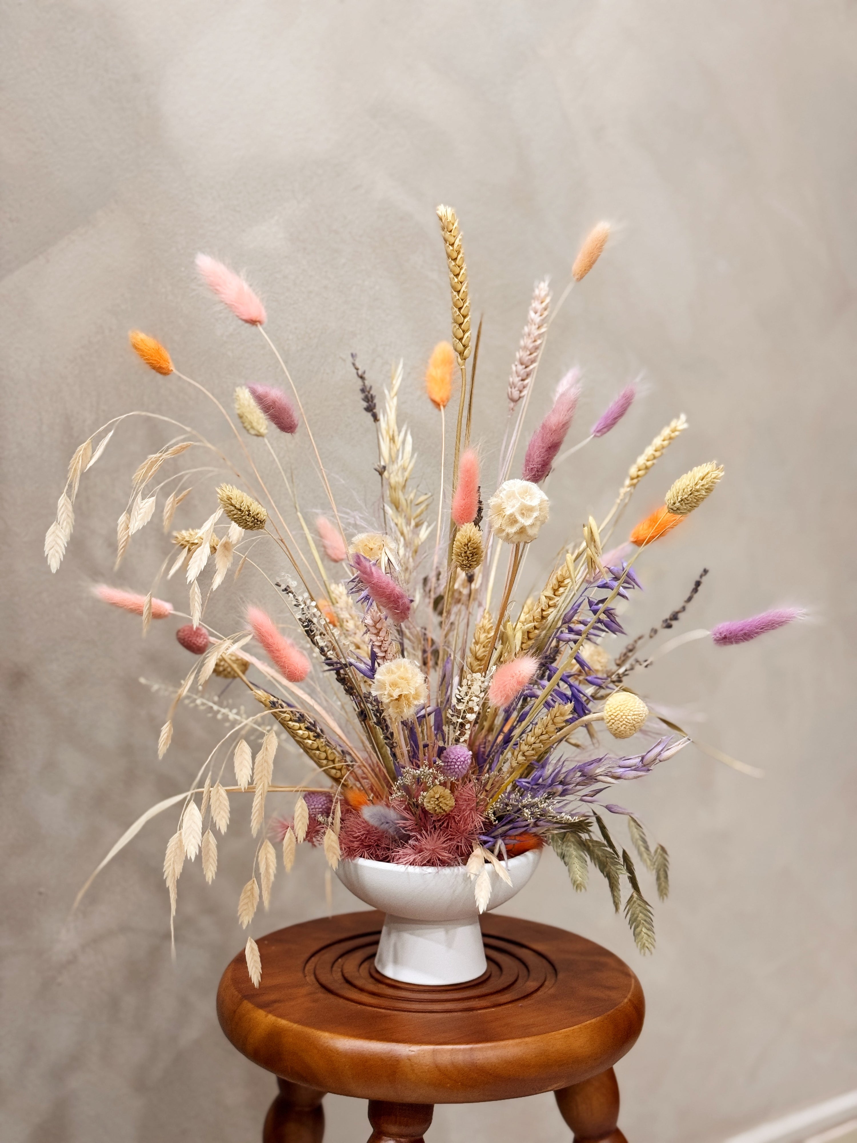 A preserved and dried flower vase arrangement workshop, inspired by wabi-sabi and ikebana designs. Guided by Eden's Ground, a floral design boutique.
