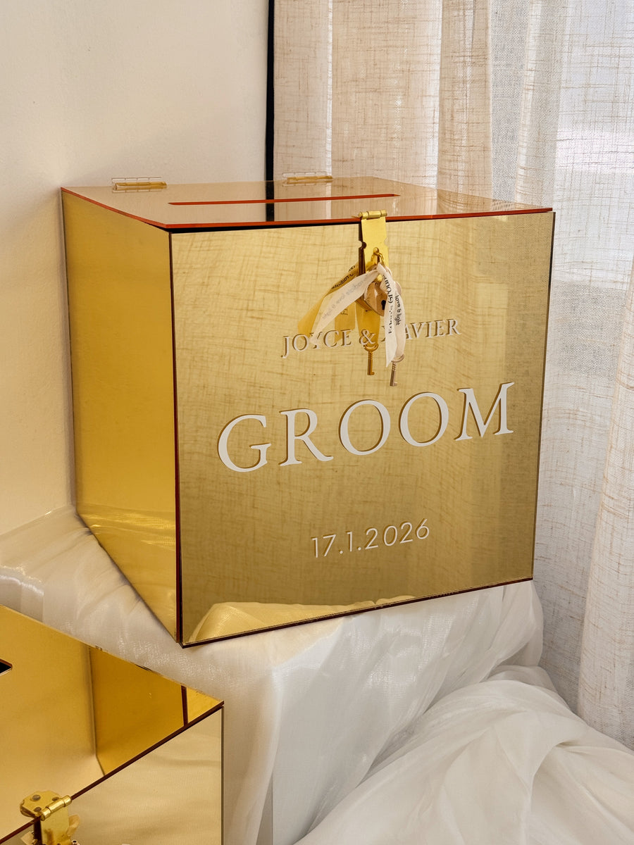Custom Gold Wedding Ang Bao Box or Blessing Box rental by Eden's Ground.