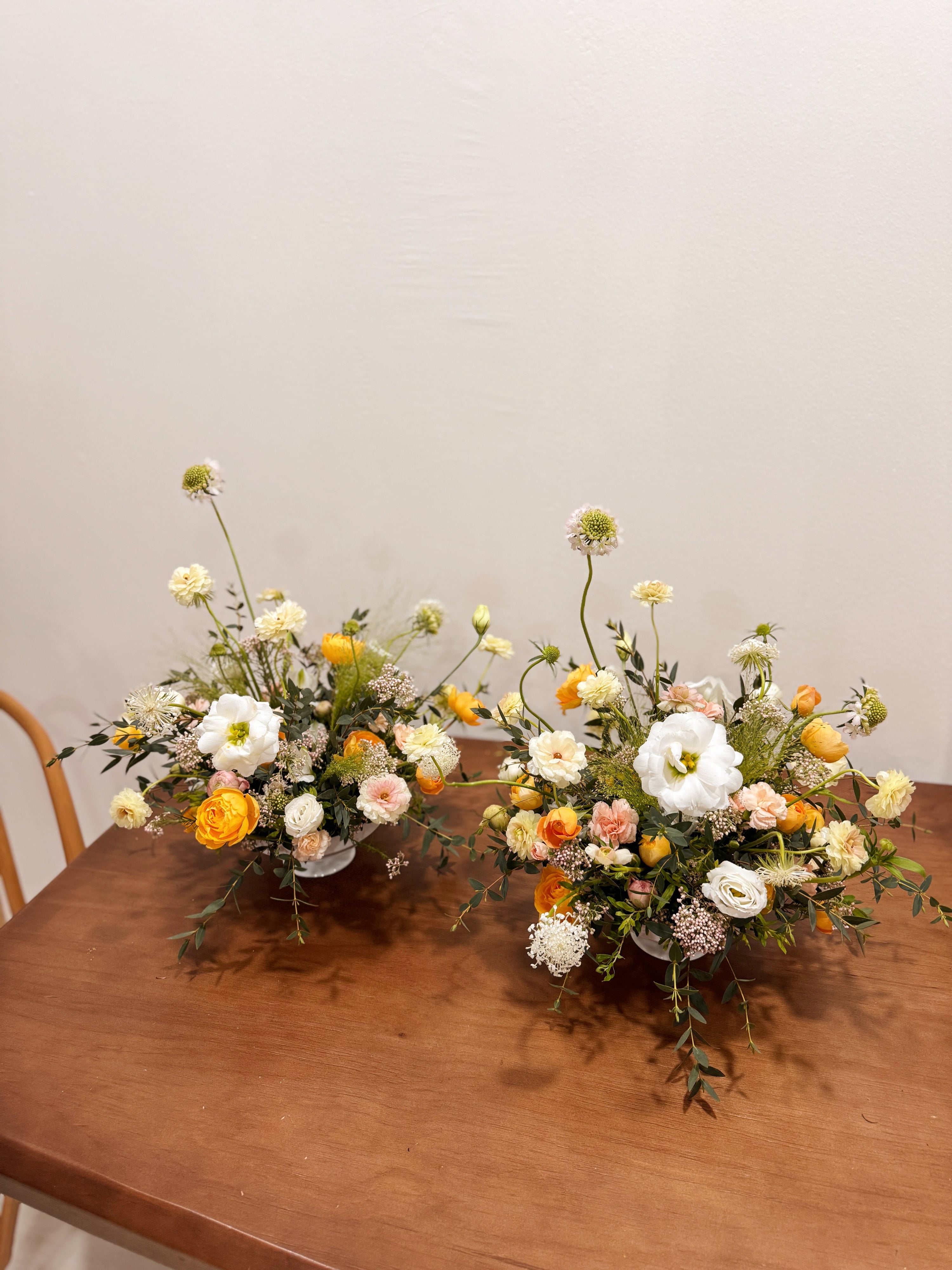 Bespoke Table Arrangements for wedding dinner and wedding luncheon, made thoughtfully to complement your wedding theme. Made by Eden's Ground, a floral design boutique in Singapore.