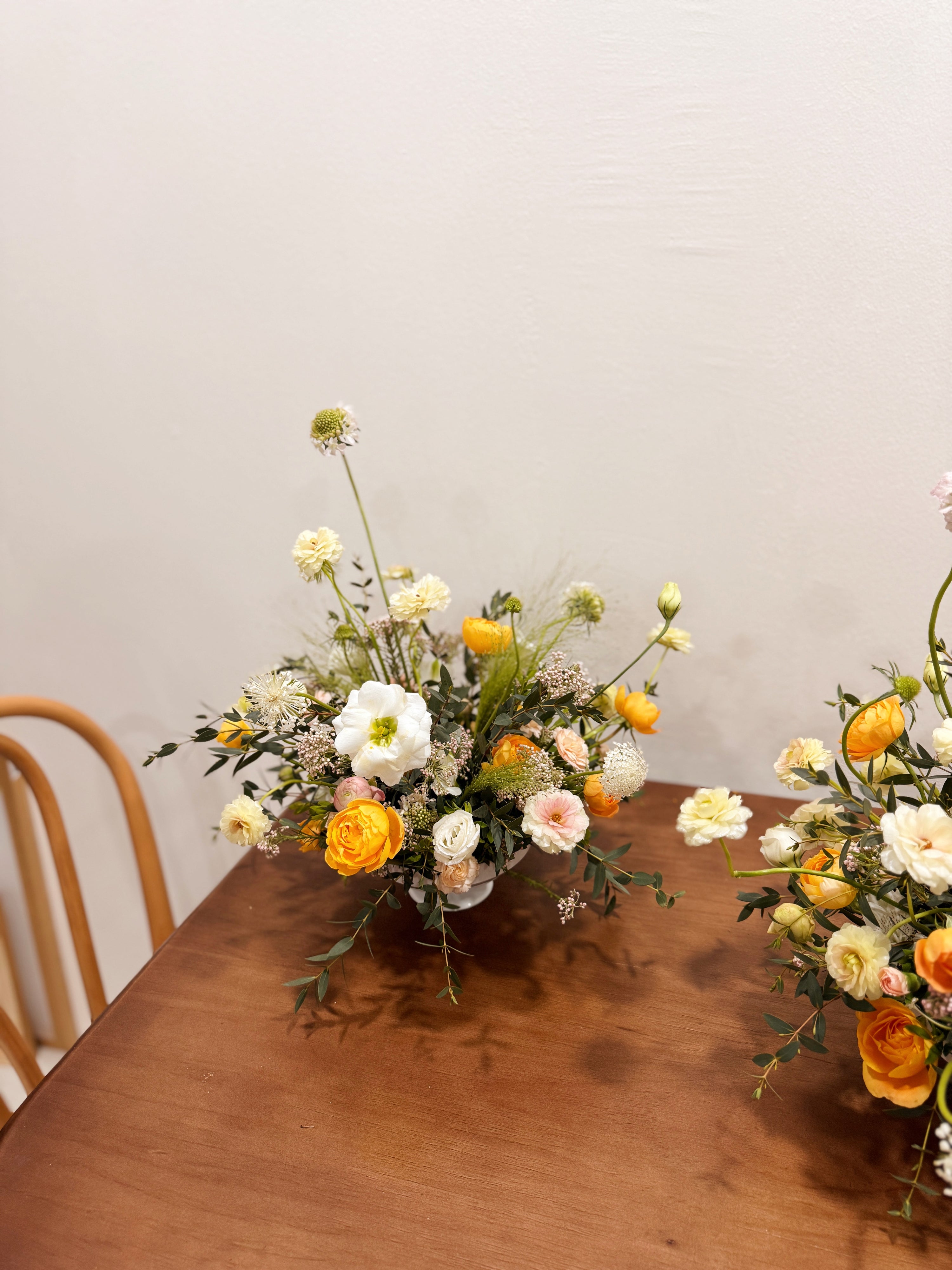 Bespoke Table Arrangements for wedding dinner and wedding luncheon, made thoughtfully to complement your wedding theme. Made by Eden's Ground, a floral design boutique in Singapore.