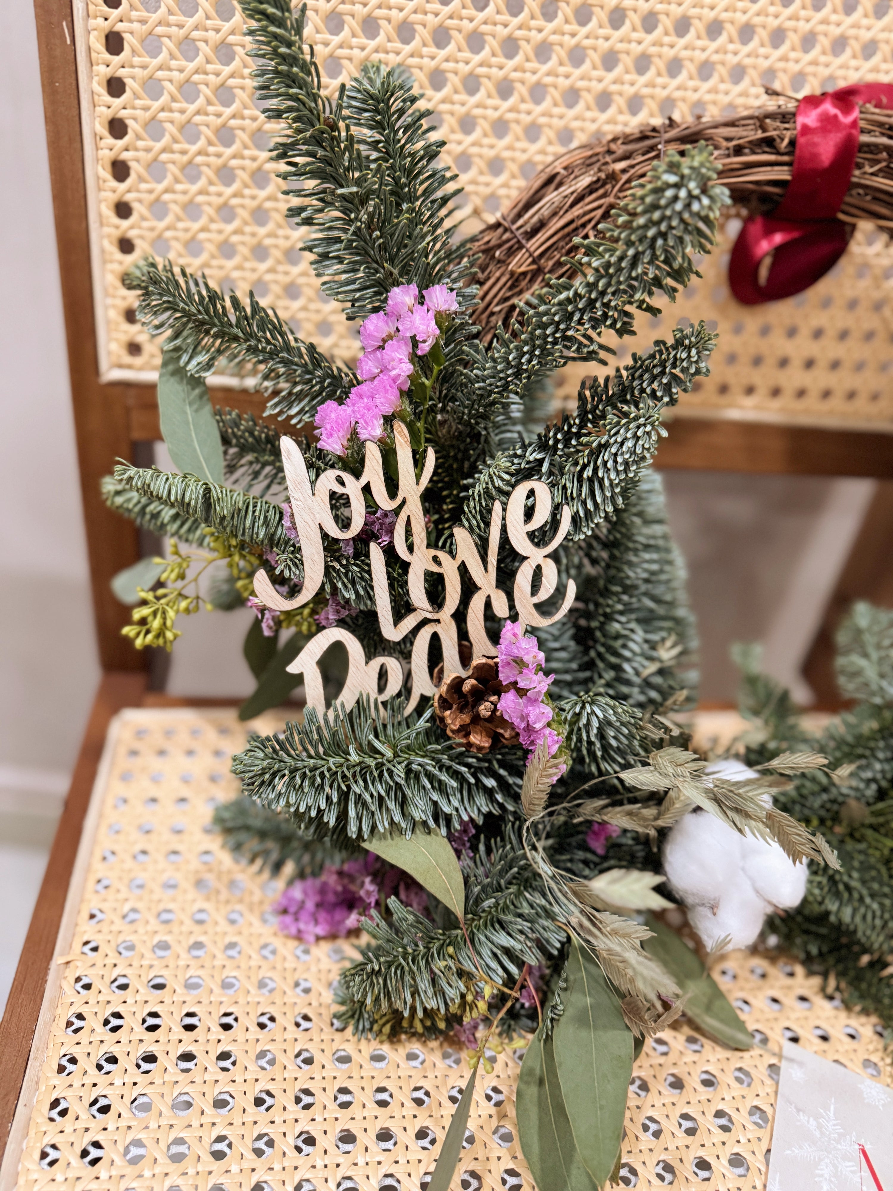 Wooden Joy Love Peace Sign, customisable and sustainable option, crafted in Singapore by Eden's Ground.