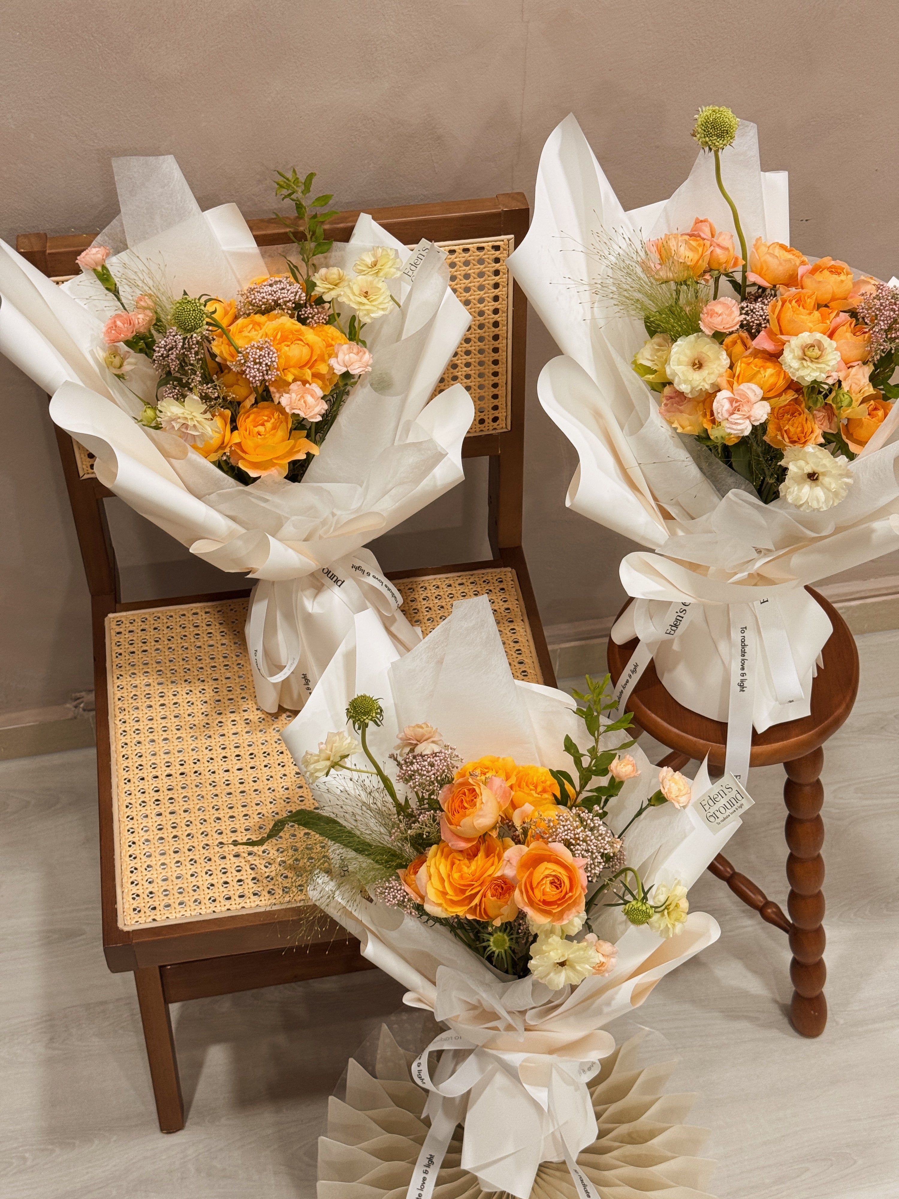 Customised, bespoke bouquet, tailored to your preference, filled with your favourite flowers, crafted by Eden's Ground. 