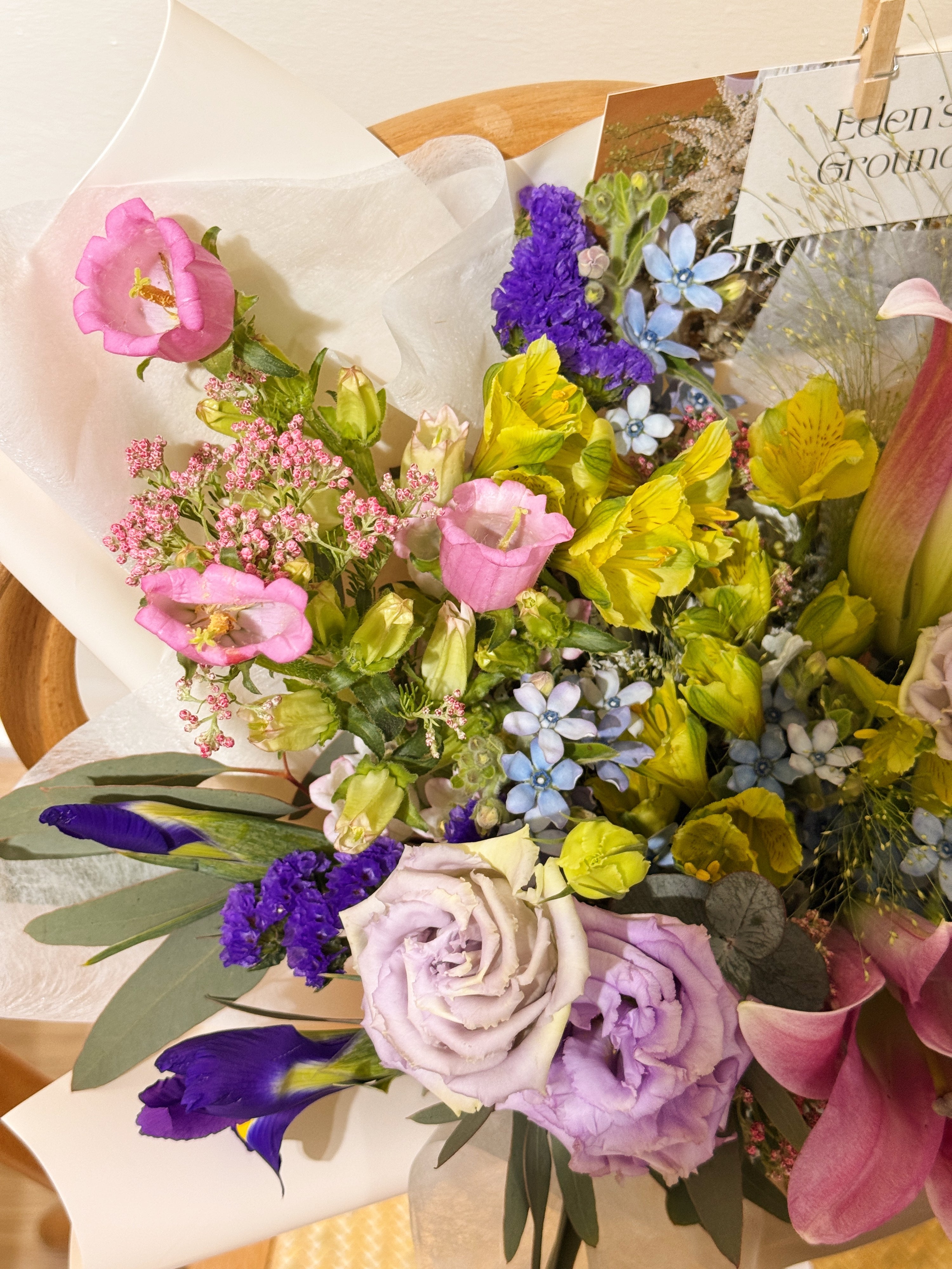 Customised, bespoke bouquet, tailored to your preference, filled with your favourite flowers, crafted by Eden's Ground. 