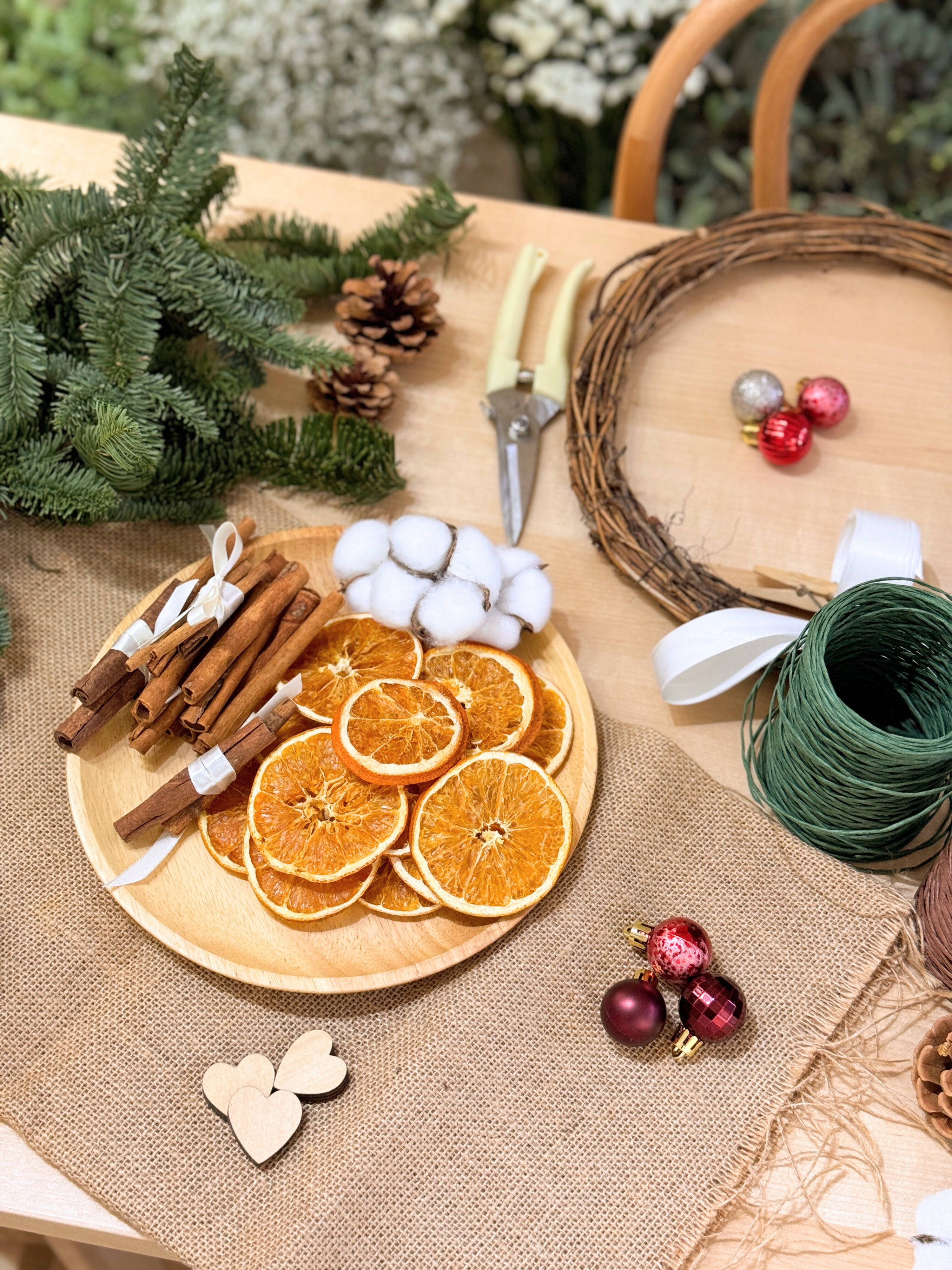 Christmas Wreath Workshop in Singapore. Create your own festive wreath using a variety of fresh firs, foliage and natural textures. Held at our cosy floral studio in Joo Chiat, it's the perfect hands-on holiday experience to get into the Christmas spirit.